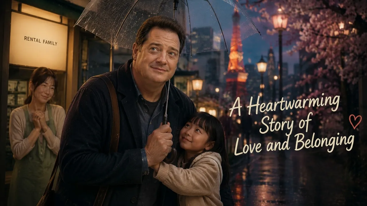 Heartwarming family embrace in a cozy evening street scene