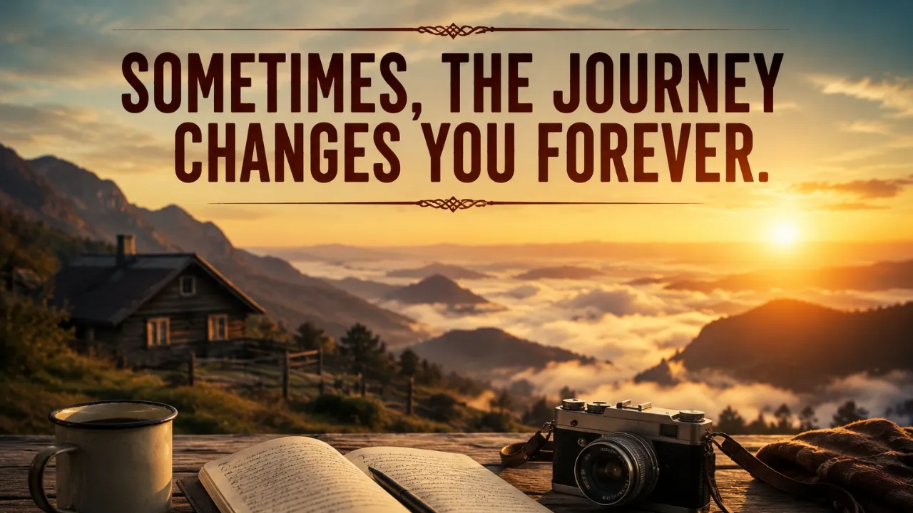 Scenic sunrise landscape with an inspiring journey quote