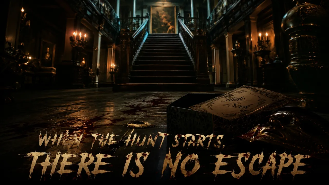 Dark mansion escape horror scene