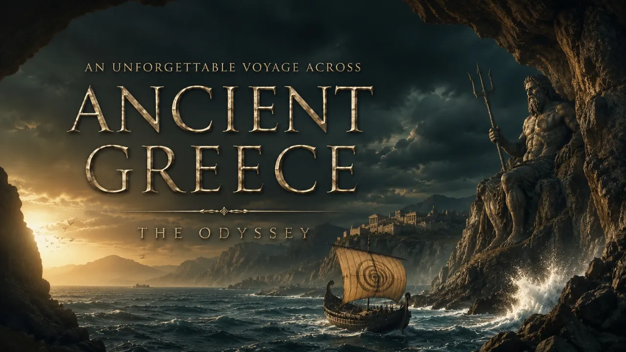 The Odyssey movie artwork with Odysseus and ancient Greece The Odyssey movie artwork with Odysseus and ancient Greece